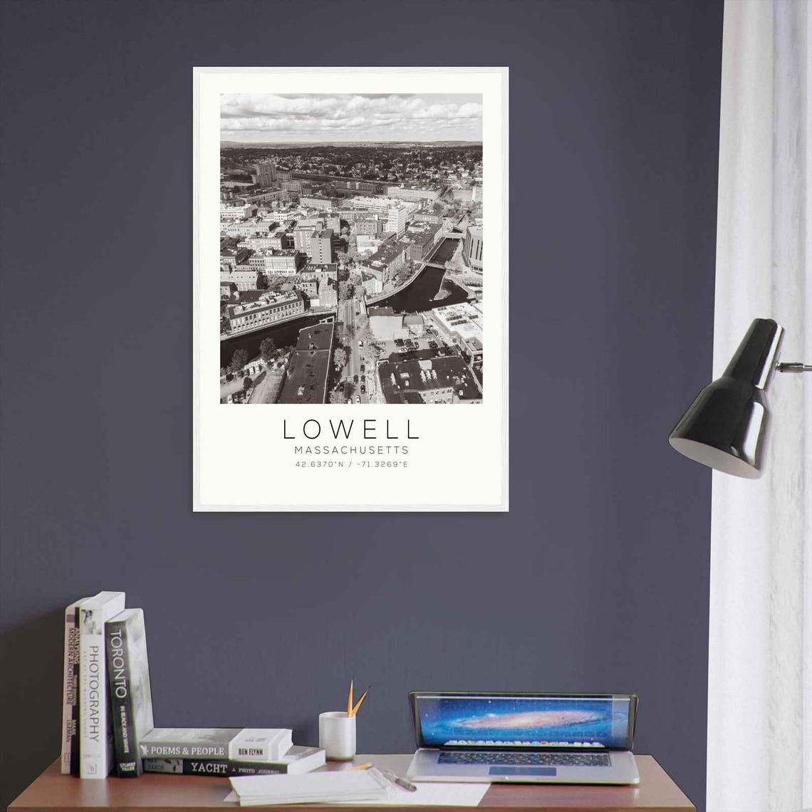 Lowell Massachusetts Mill Town Aerial River Black And White Poster - Image 3