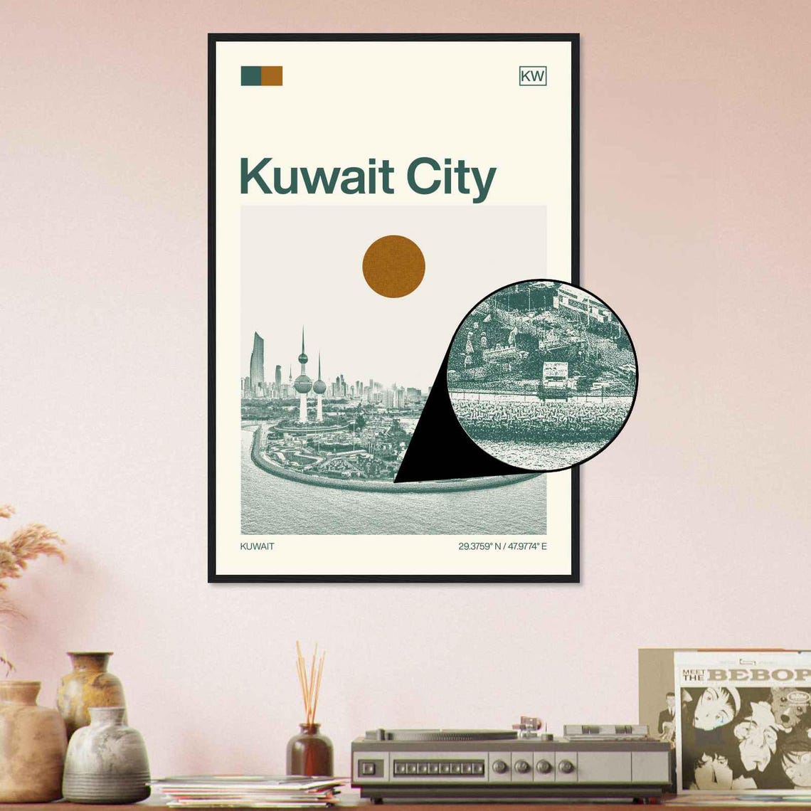 Kuwait City Kuwait Towers Corniche Waterfront Duotone Travel Poster - Image 4