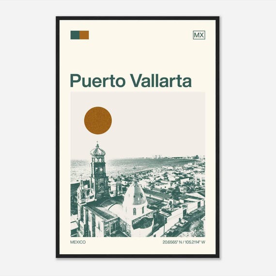 Puerto Vallarta Mexico Minimalist Monochrome Travel Photo Poster