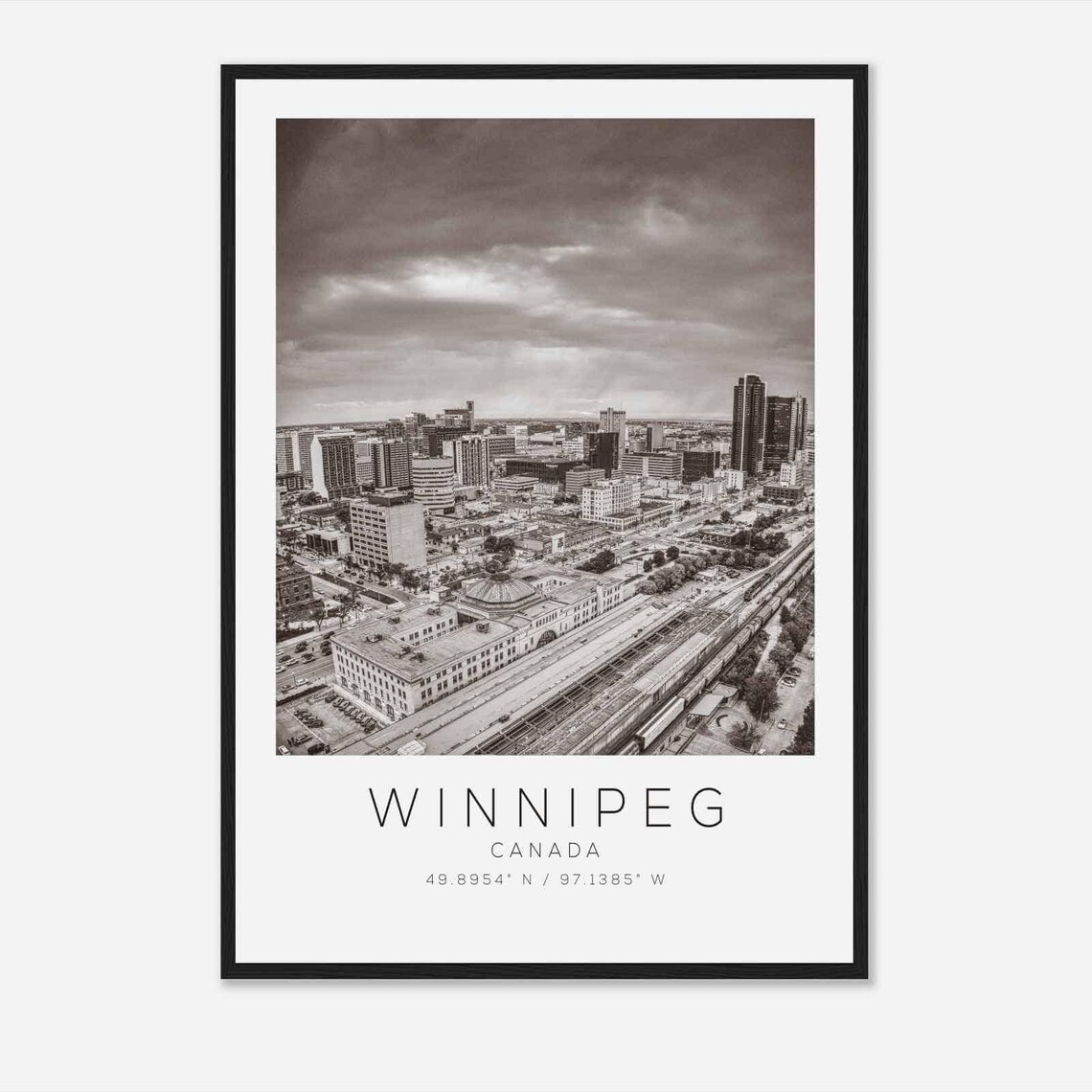 Winnipeg Canada Downtown Aerial Cityscape Black White Photo Poster