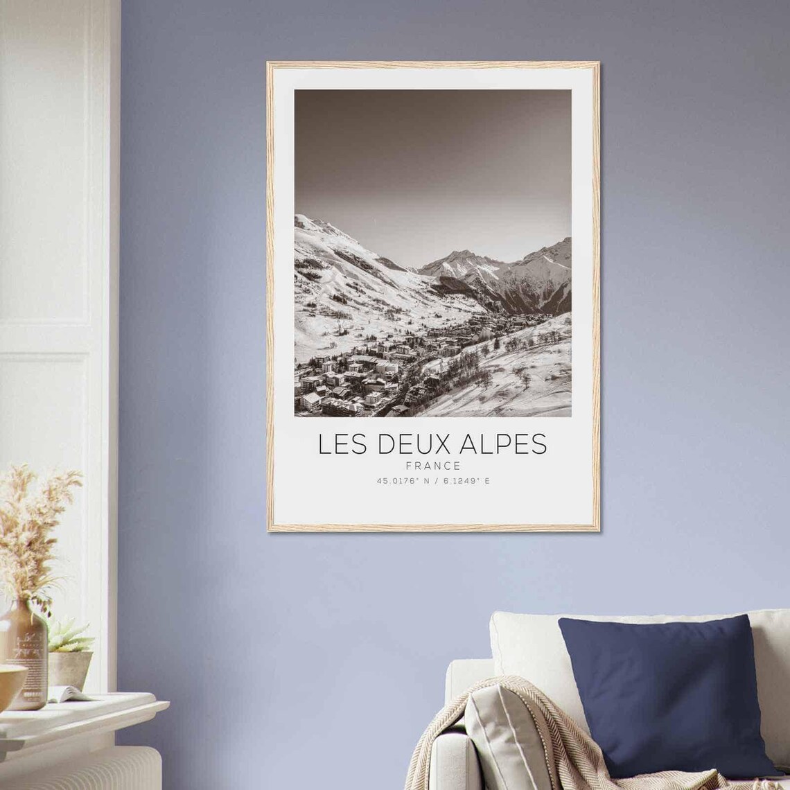 Les Deux Alpes France Black White Snowy Ski Resort Valley Poster - Image 2