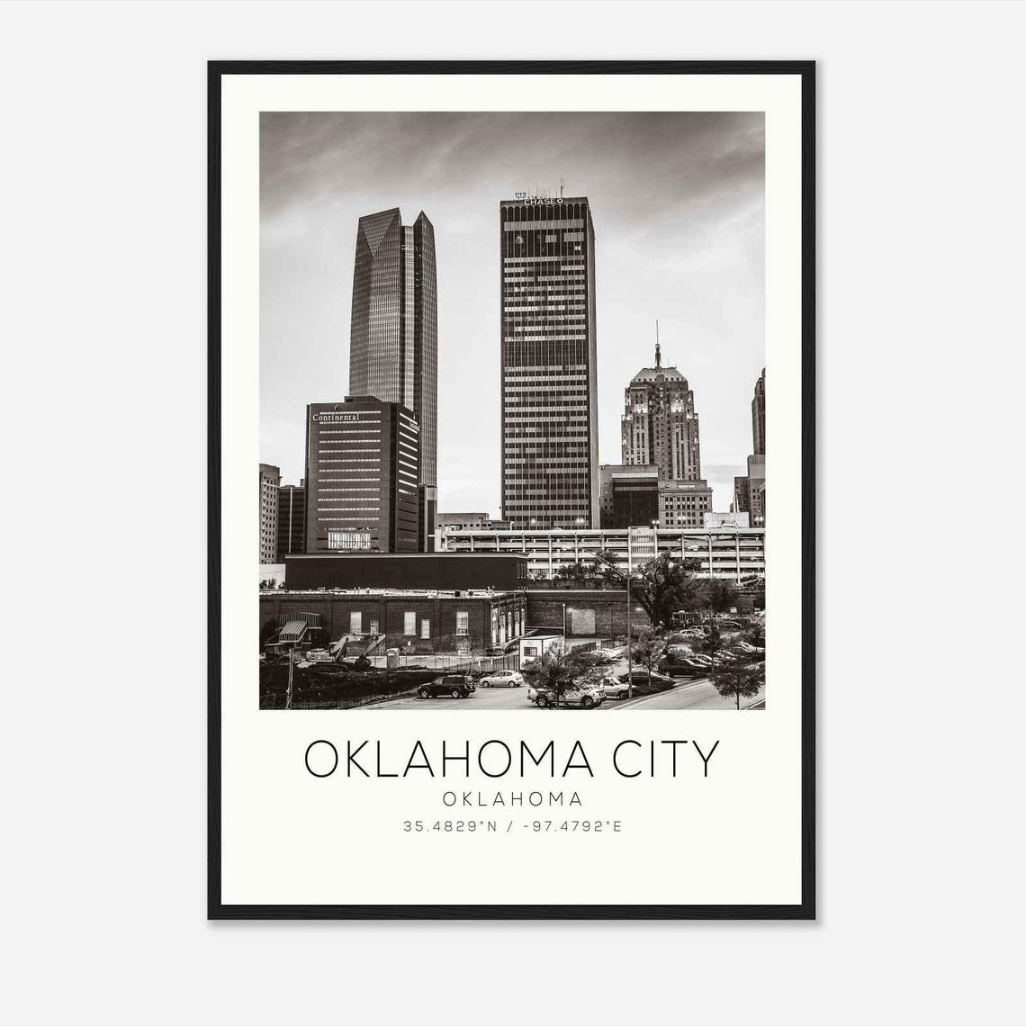 Oklahoma City Downtown Tower View Black and White Photo Poster