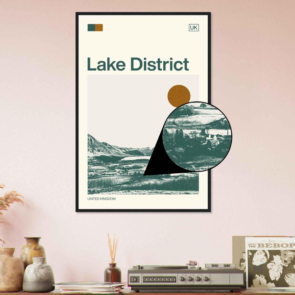Lake District England Mountain Lake Valley Fells Duotone Travel Poster - Image 4