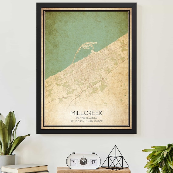 Vintage Millcreek Pennsylvania City Map Coordinates Art Poster