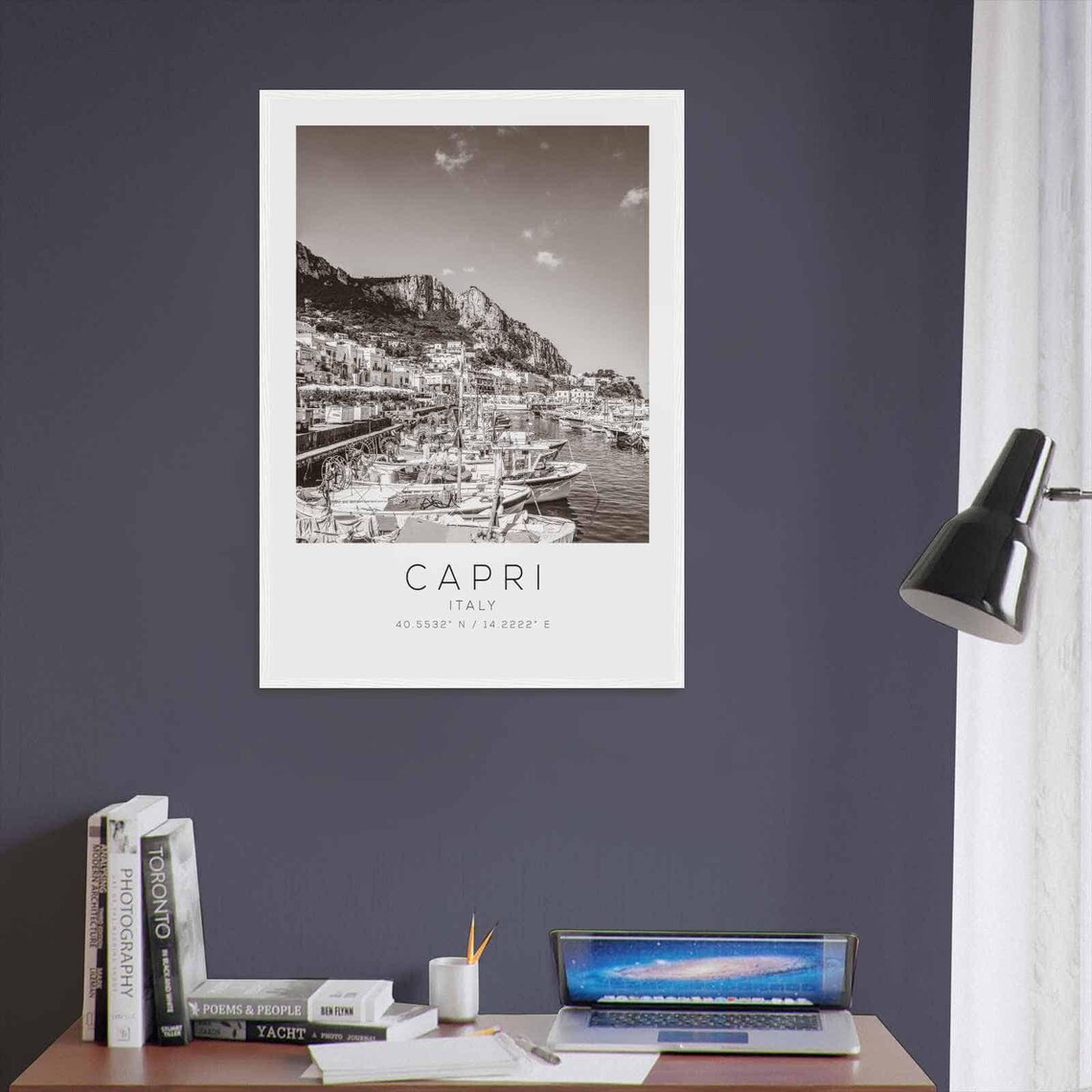 Capri Italy Marina Grande Boats Cliffs Black and White Travel Poster - Image 3