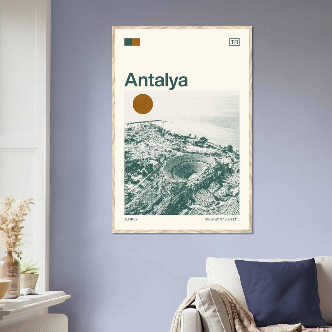 Antalya Turkey Ancient Amphitheater Coast Vintage Style Travel Poster - Image 2