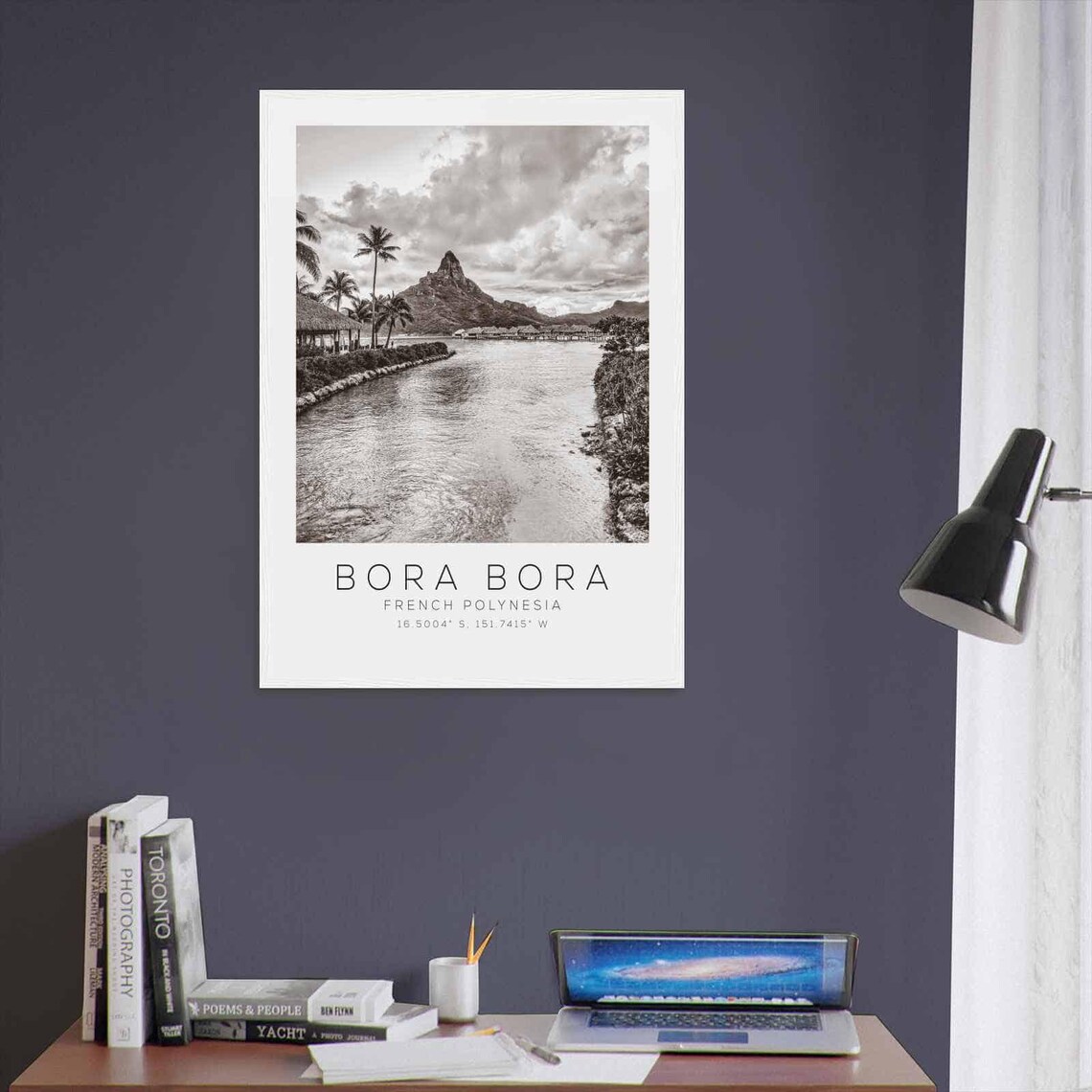 Bora Bora Island Overwater Bungalow Black White Photo Poster - Image 3