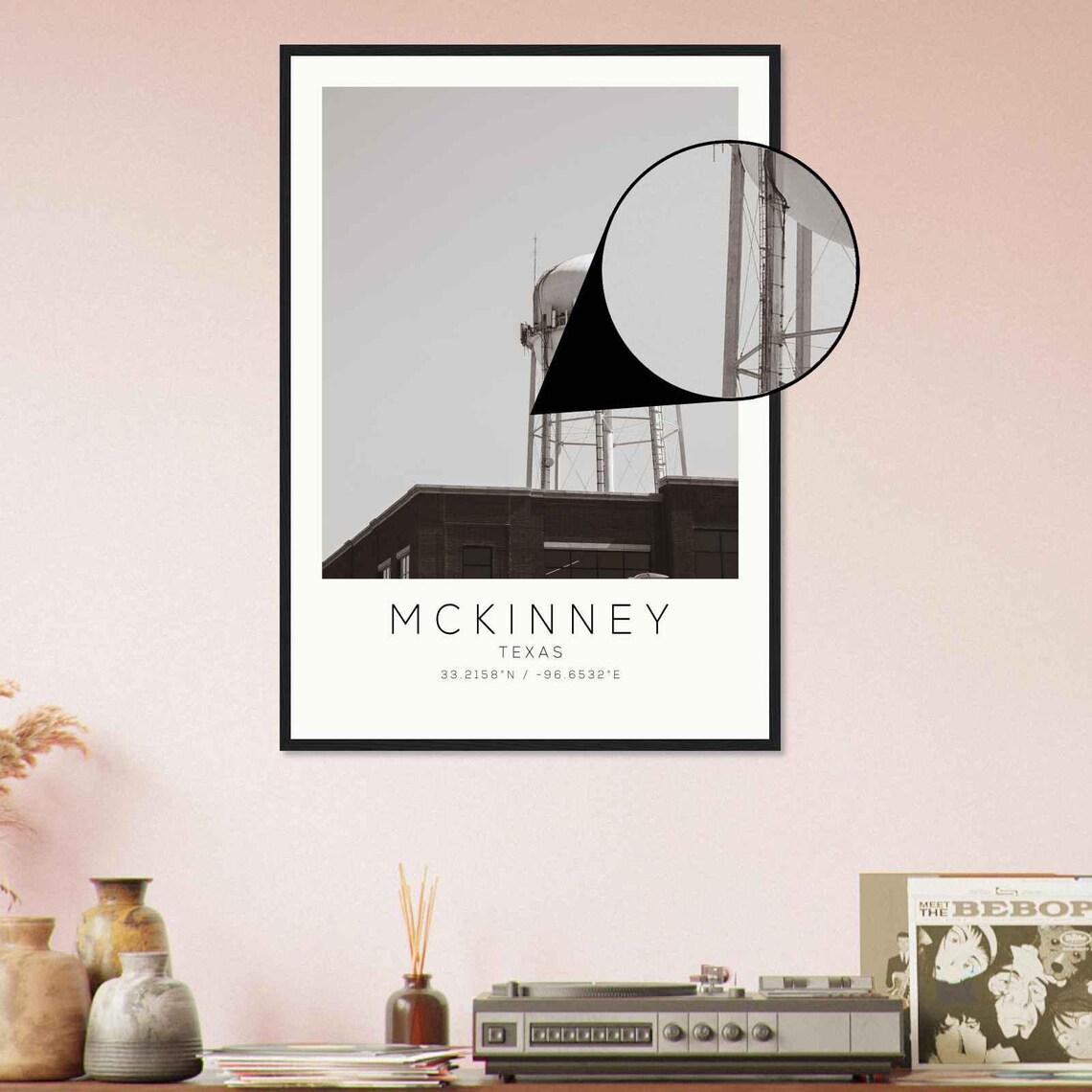 McKinney Texas Downtown Water Tower Black And White Photo Poster - Image 4
