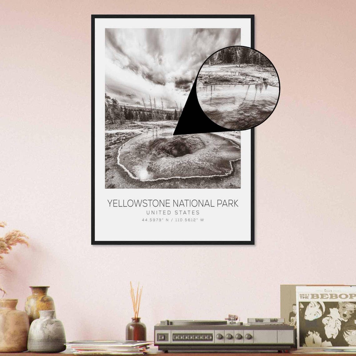 Yellowstone National Park Thermal Pool Black White Photo Poster - Image 4