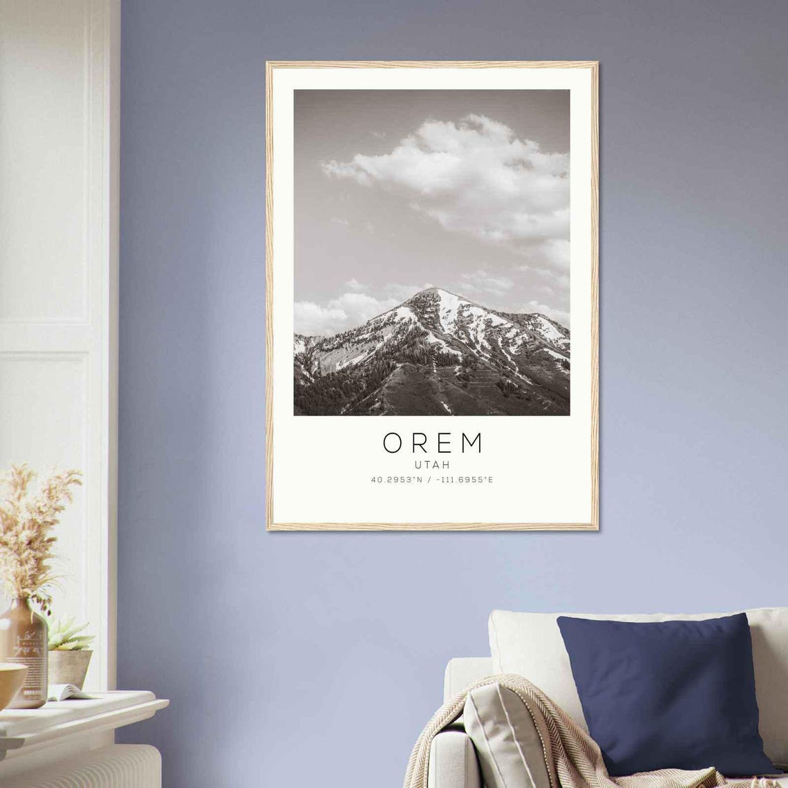 Orem Utah Snow Capped Mountain Peak Black and White Photo Poster - Image 2