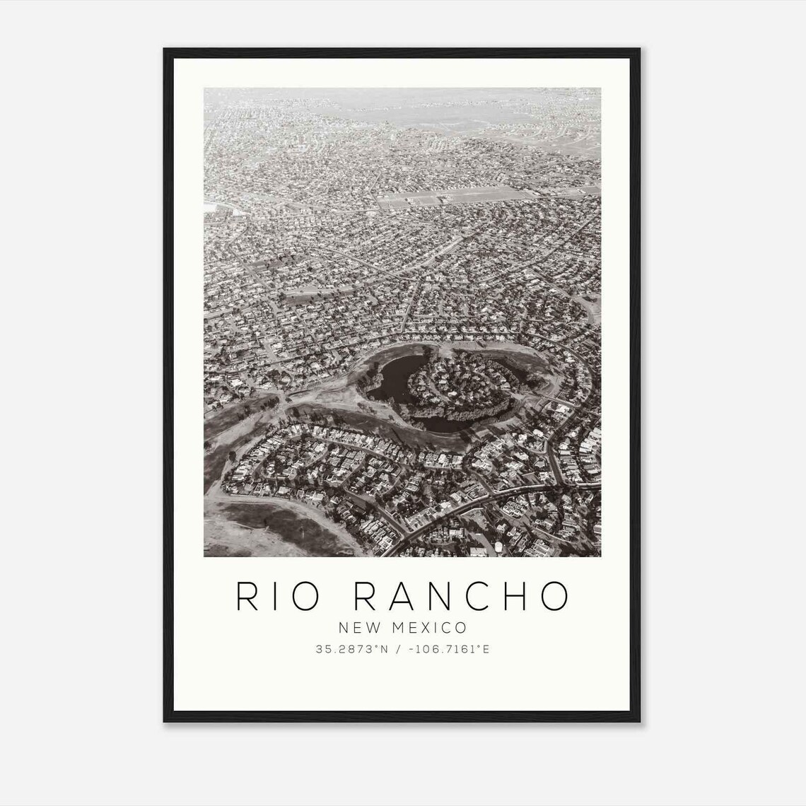 Rio Rancho New Mexico Aerial City Lake Black and White Photo Poster