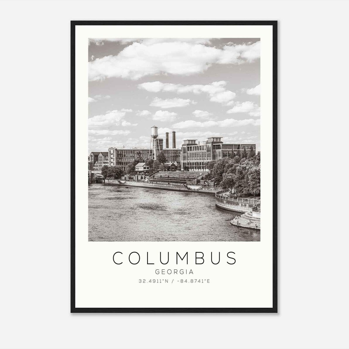 Columbus Georgia Riverwalk Mills Waterfront Black White Photo Poster