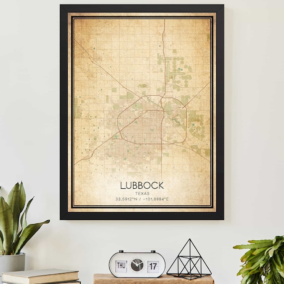 Lubbock Texas Vintage Street Map Sepia Coordinates Art Poster