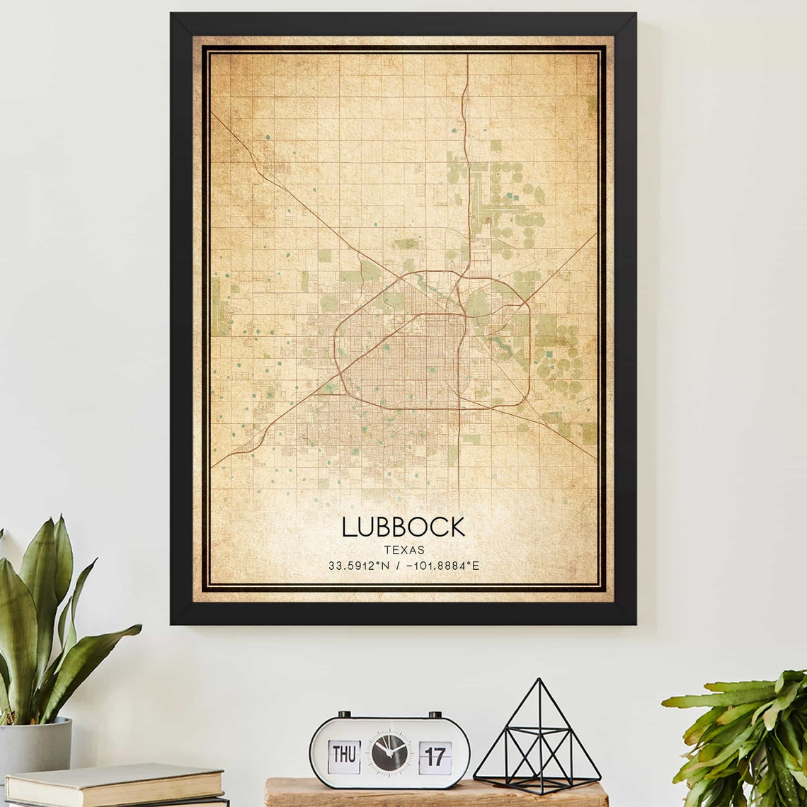 Lubbock Texas Vintage Street Map Sepia Coordinates Art Poster