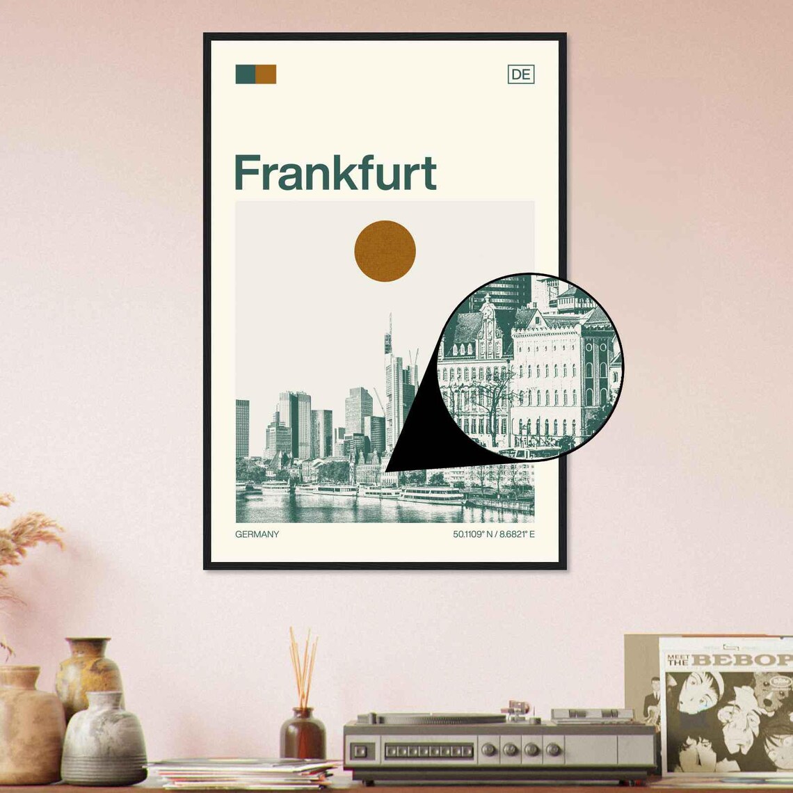 Frankfurt Germany Main River Skyline Boats Minimalist Travel Poster - Image 4