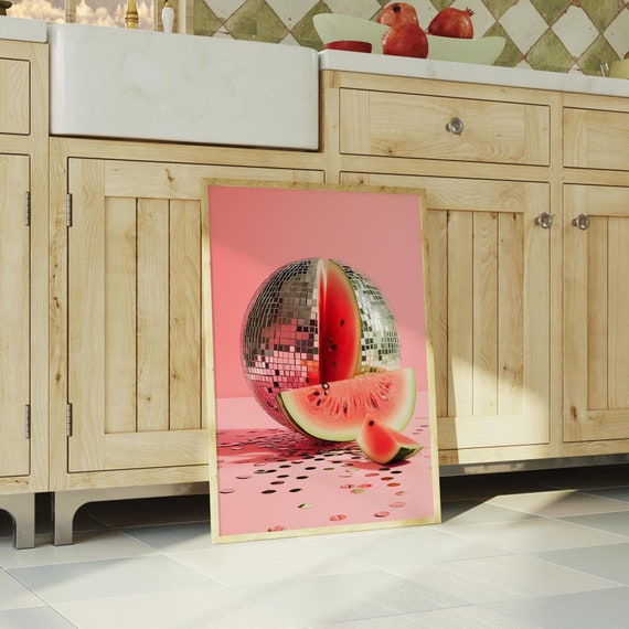 Pink Disco Watermelon Wall Art Kitchen Wall Art Watermelon Print Preppy Room Decor Disco Fruit