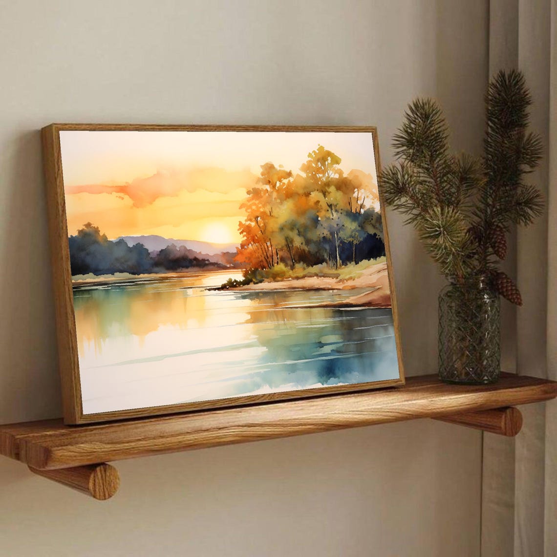 Santeetlah Lake Painting North Carolina Art Print Sunrise Panoramic Landscape Forest Lake Watercolor Art Nature Travel Poster - Image 3