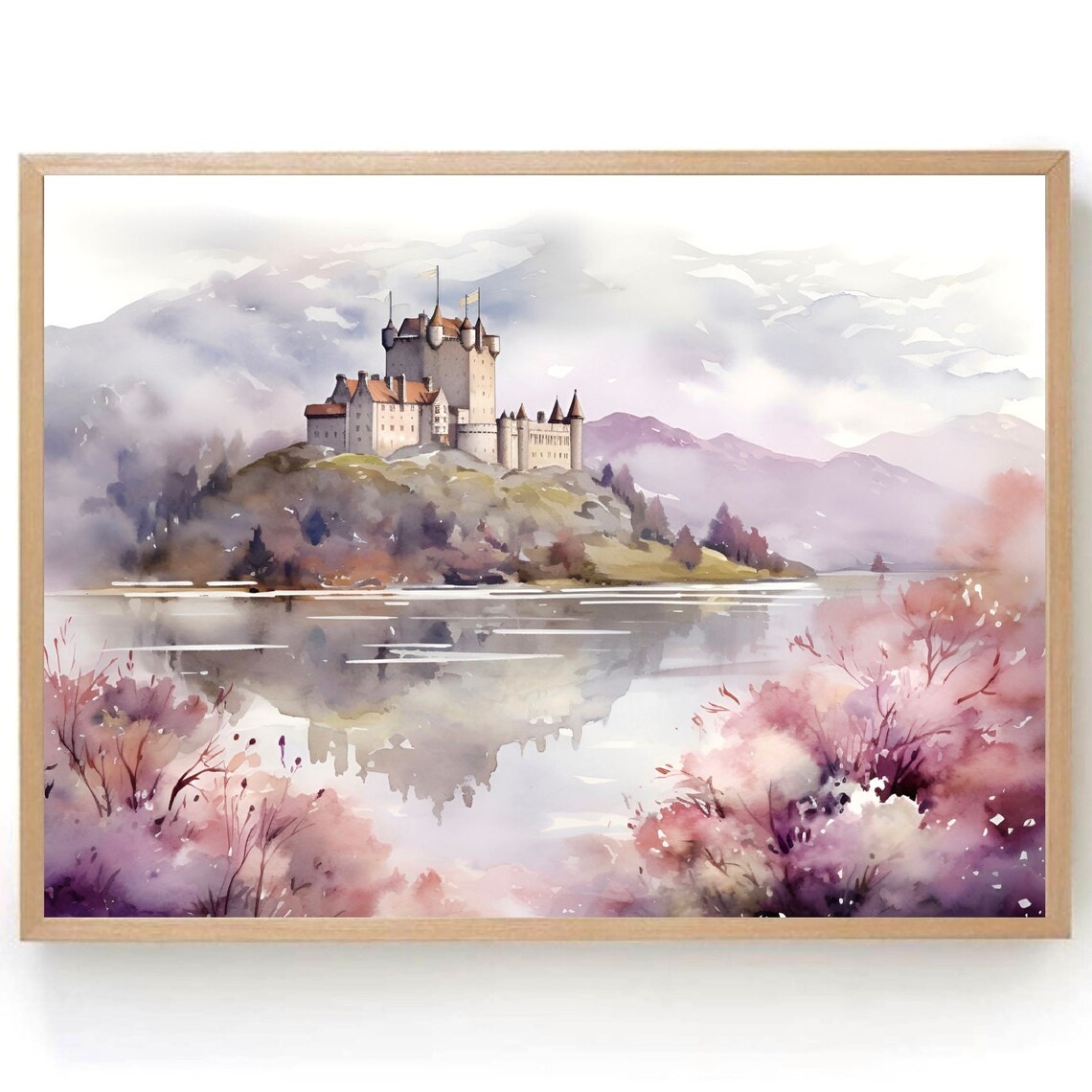 Scottish Castle Watercolor Art Print, Highland Landscape