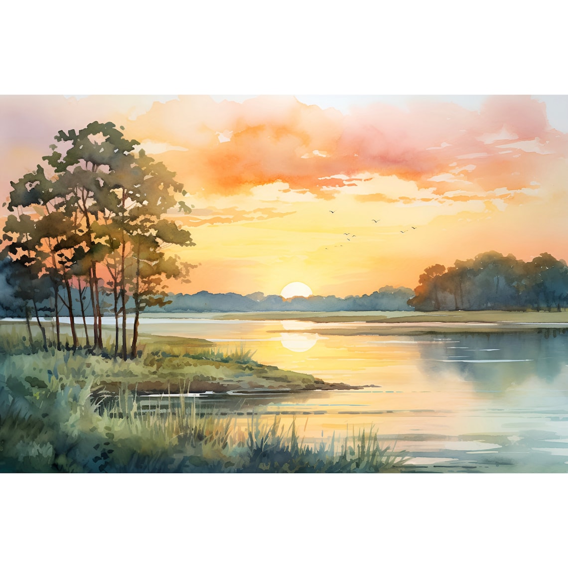 Potomac River Watercolor Art Print, Maryland Landscape