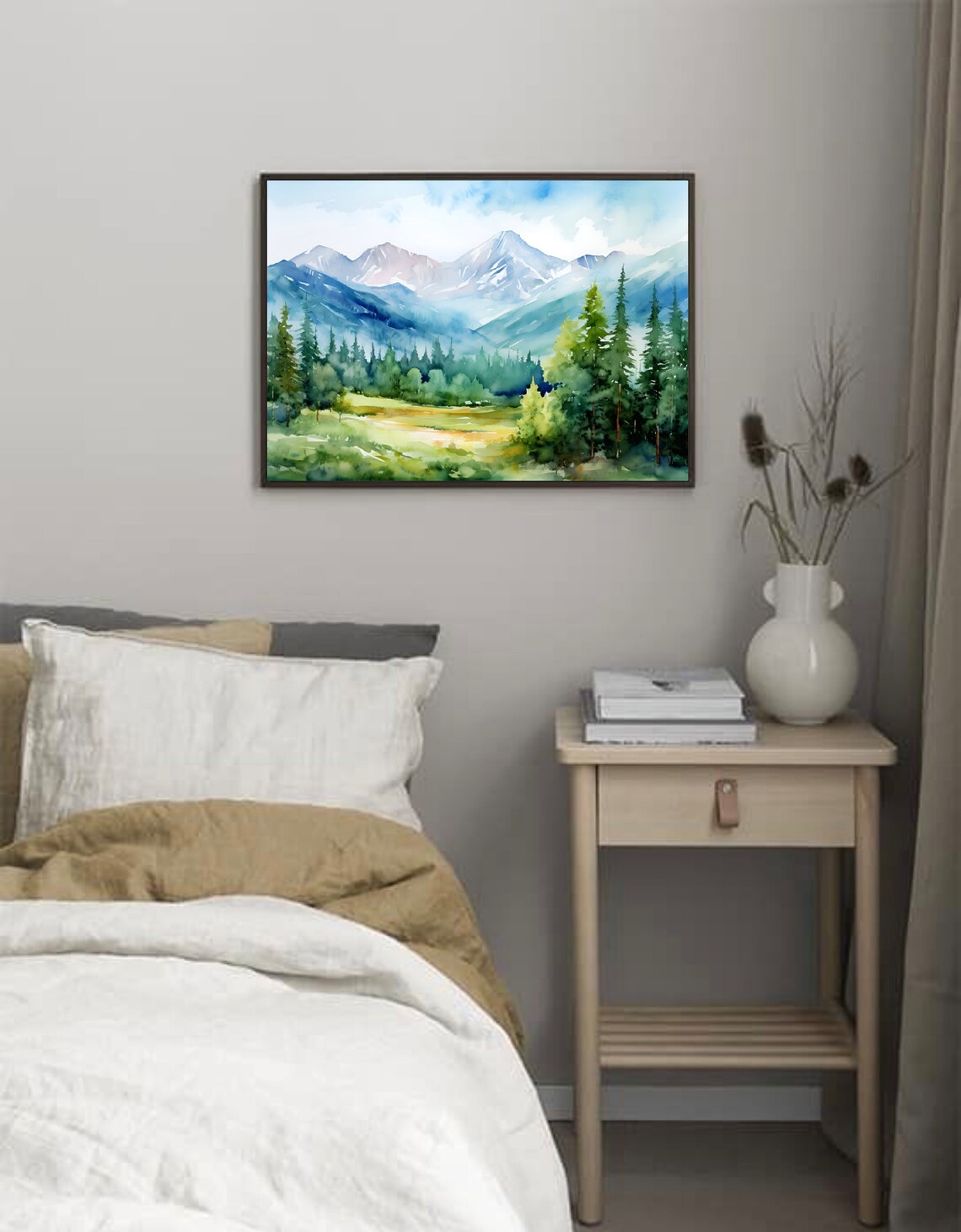 Sawtooth Range Mountains Watercolor Art Print - Image 3