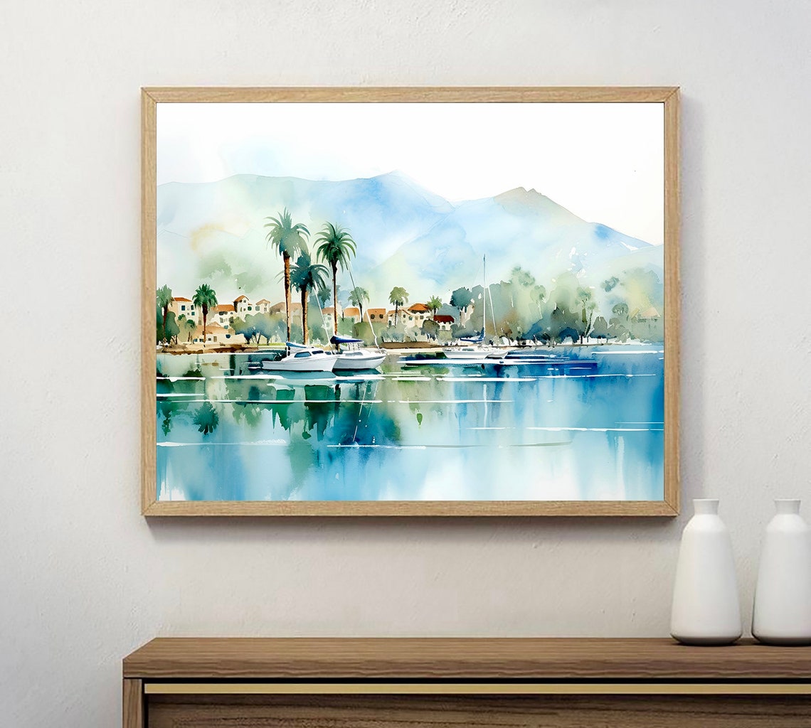San Diego Pier Print California Travel Poster Blue Watercolor Painting San Diego Wall Art California Coast Wall Decor Large Coastal Poster - Image 3