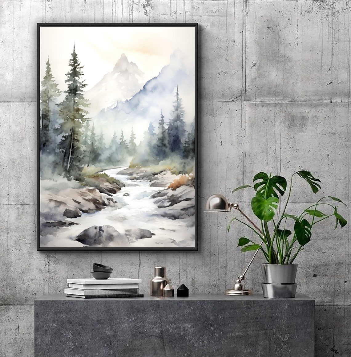 South Dakota Foggy Pine Forest Mist Stream Watercolor Poster - Image 4