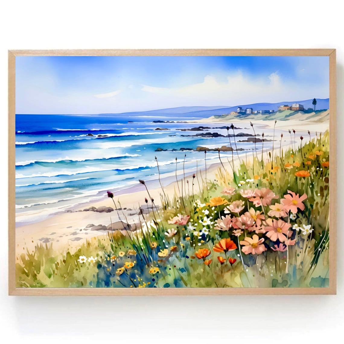 Pismo Beach Ocean Watercolor Art Print, Coastal