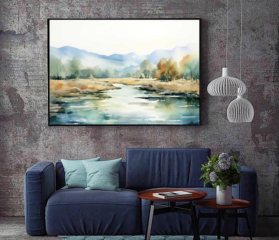 Watercolor Landscape Abstract Art Print, Lake Trees - Image 4