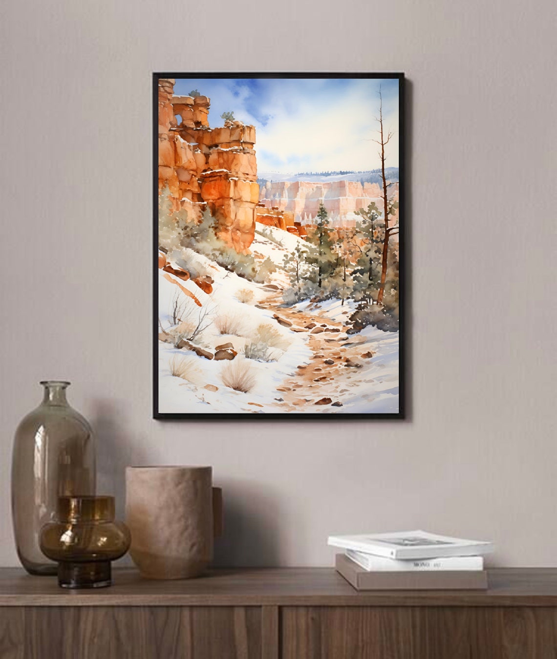 Bryce Canyon National Park Utah Snowy Red Rocks Watercolor Poster - Image 3