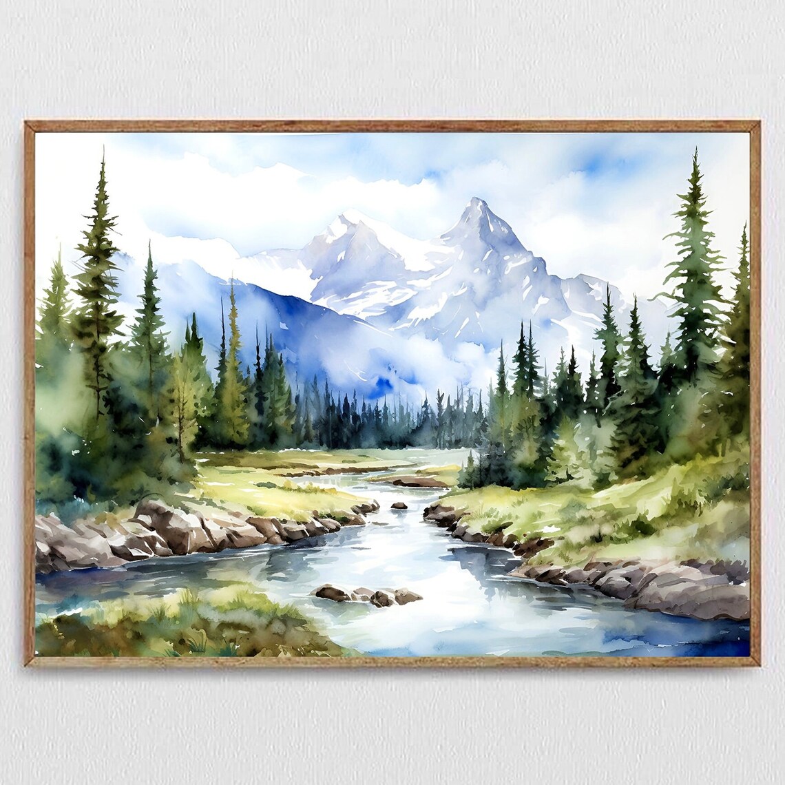 Rocky Mountain Watercolor Painting Travel Poster