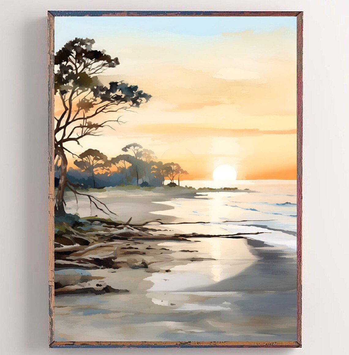 Tybee Island Watercolor Travel Poster, Georgia Sunrise