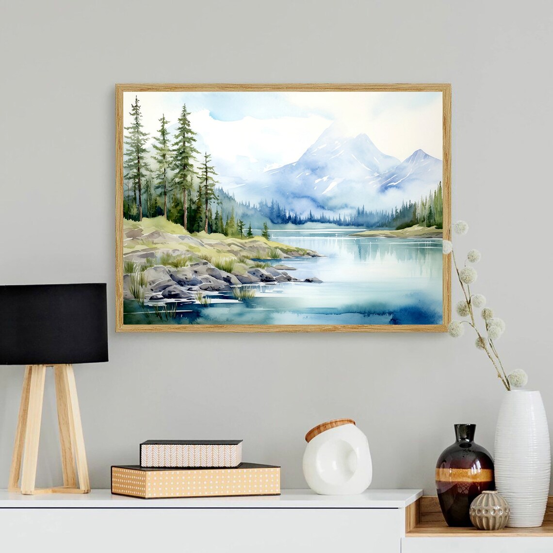 Yosemite Tenaya Lake Pines Snowy Peaks Sierra Watercolor Poster - Image 2