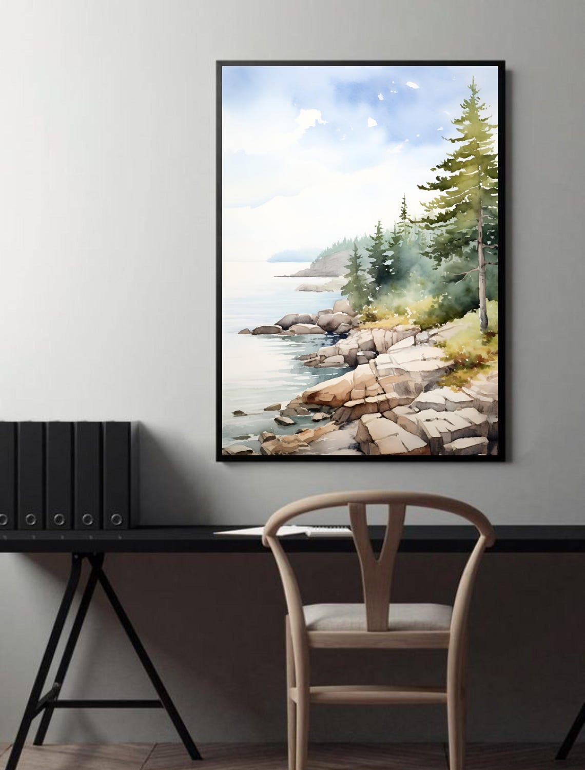 Saint Clair Lake Painting Watercolor Art Print Michigan Landscape Art Forest Lake Poster Rock Shoreline Wall Art Michigan Travel Poster - Image 4
