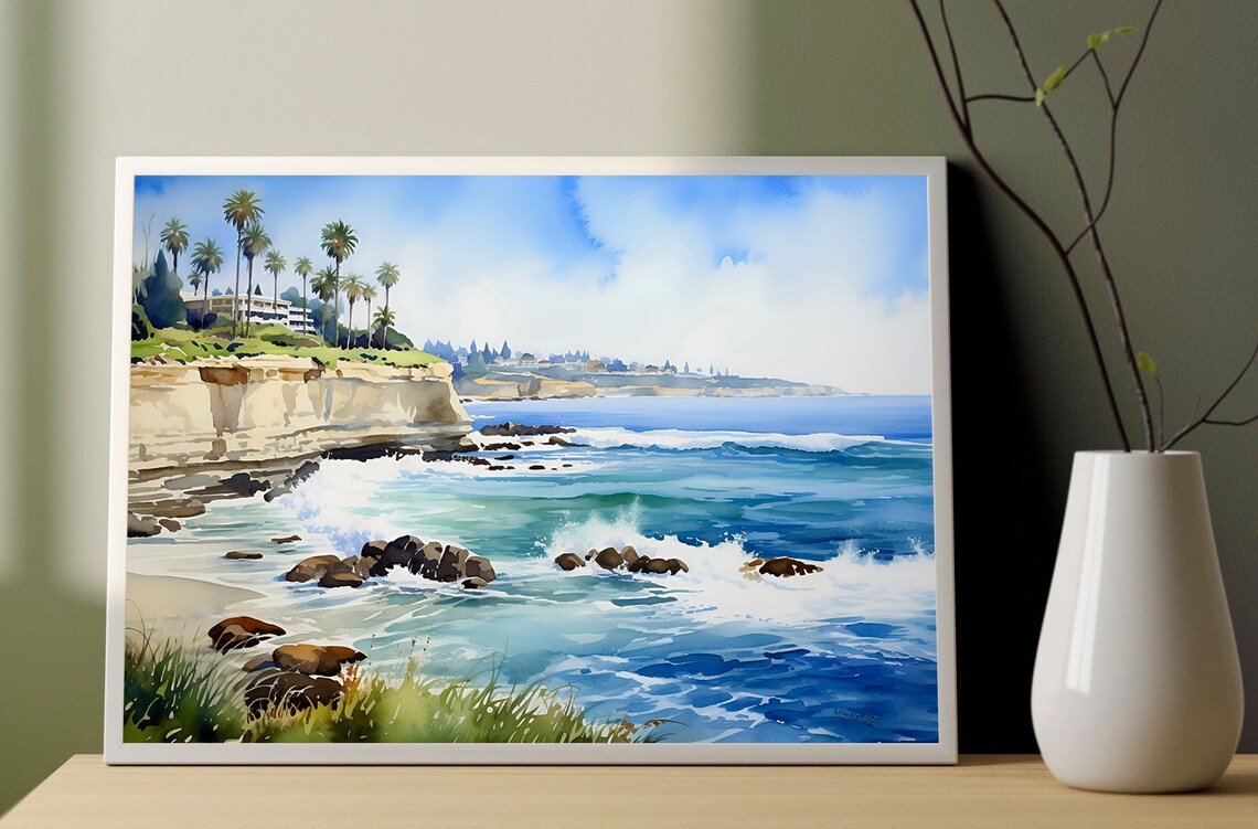 California Coast Watercolor Print, San Diego Travel Poster - Image 2
