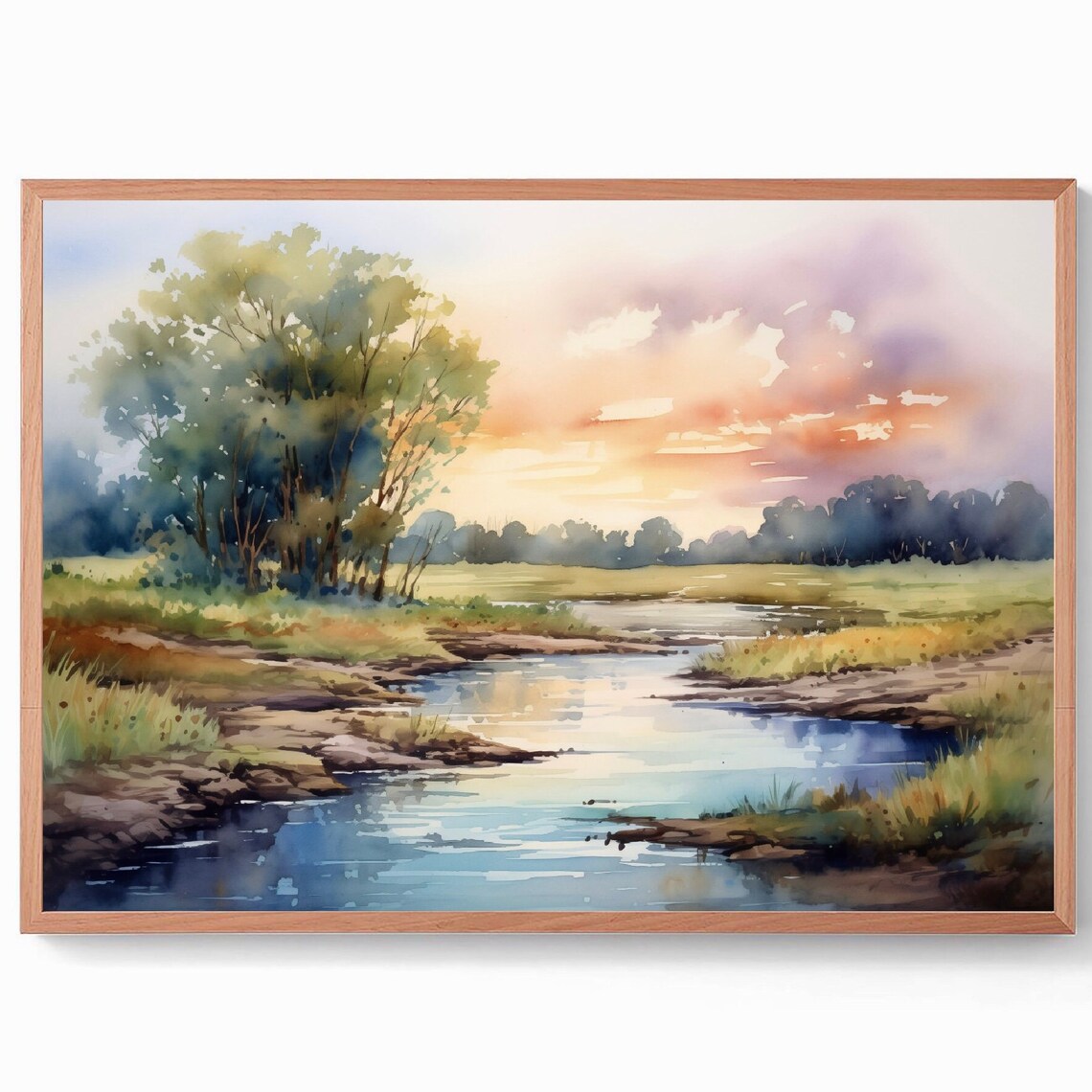 Platte River Nebraska Landscape Watercolor Art Print