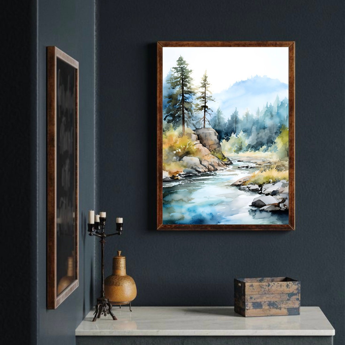 Black Hills Pine Forest River Watercolor Landscape Art Poster - Image 3