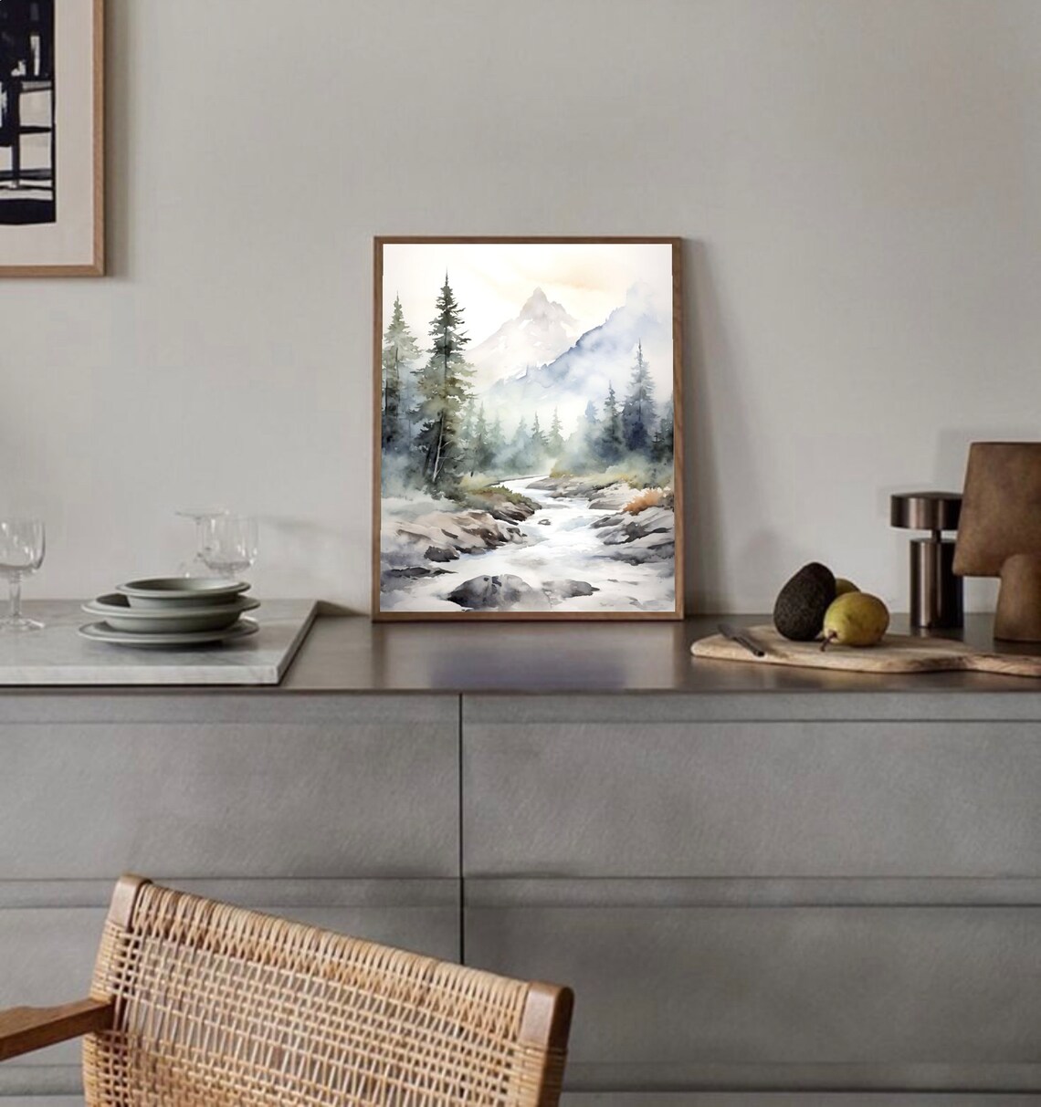 South Dakota Foggy Pine Forest Mist Stream Watercolor Poster - Image 2