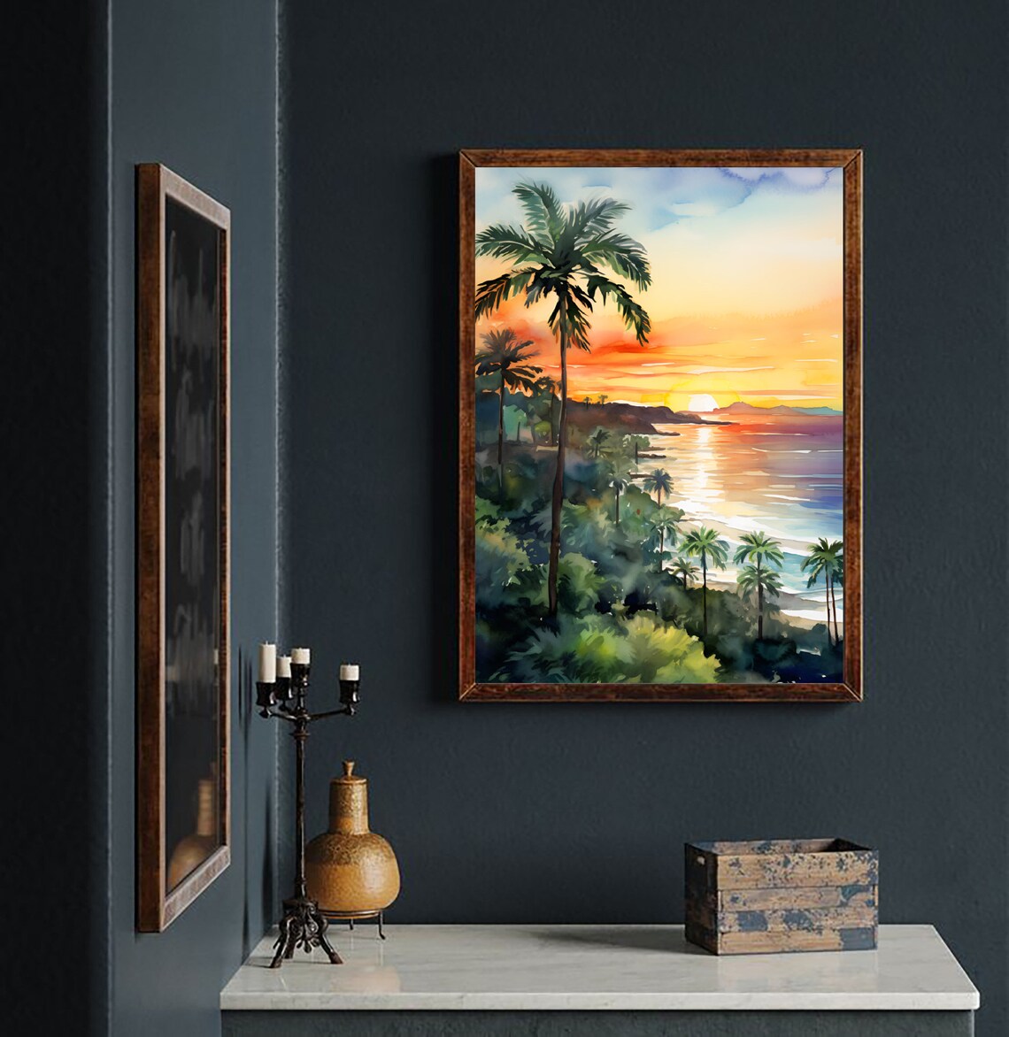 Riviera Maya Sunset Beach Scene Watercolor Art Print - Image 4