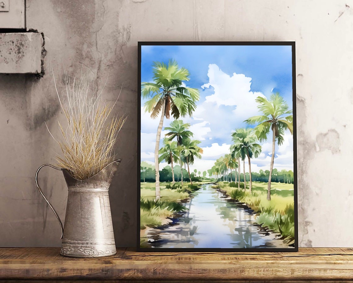 Florida Everglades Palm Trees Marsh Waterway Watercolor Poster - Image 3