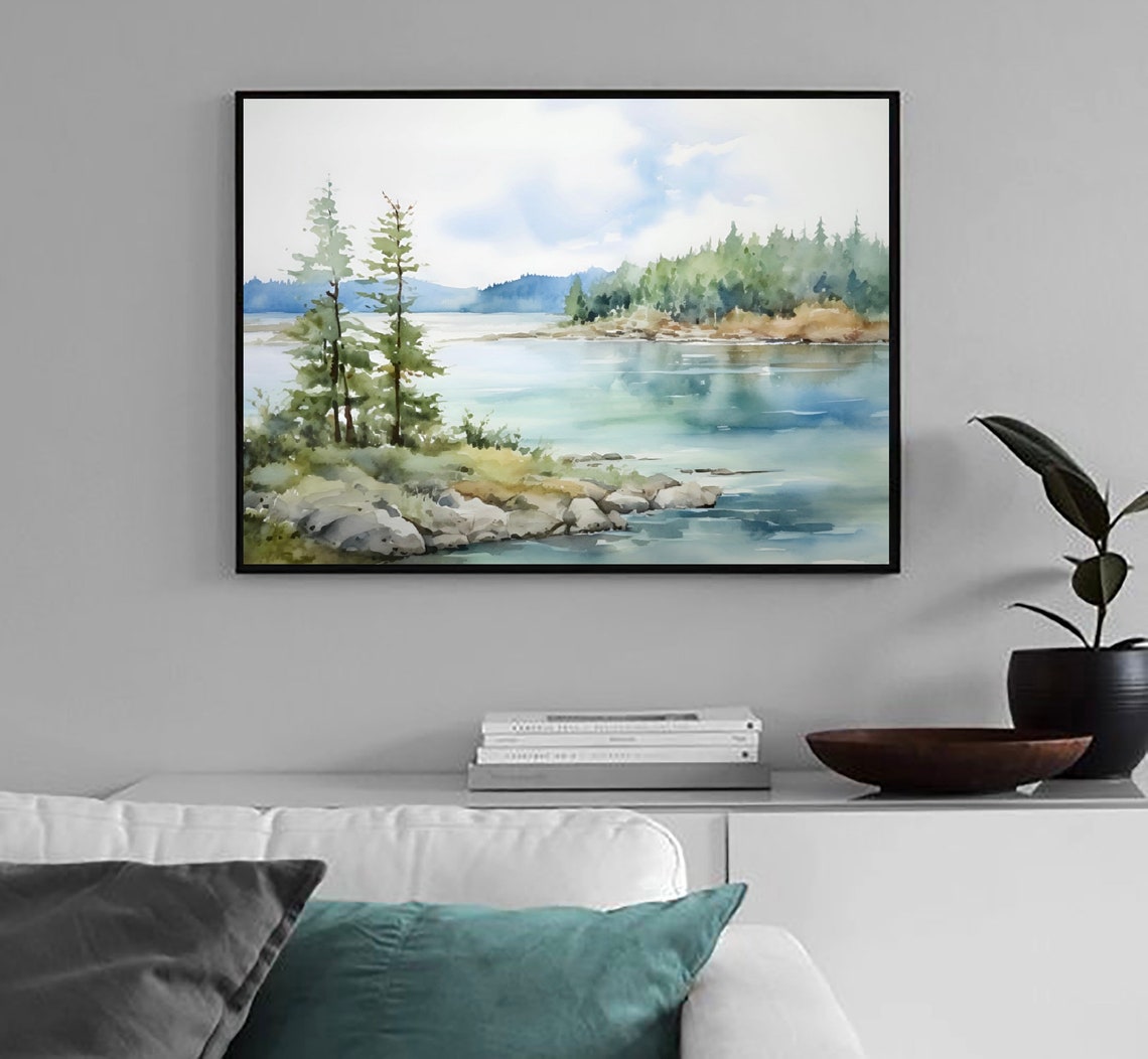 Moosehead Lake Alabama Forest Lake Pines Watercolor Landscape Poster - Image 2