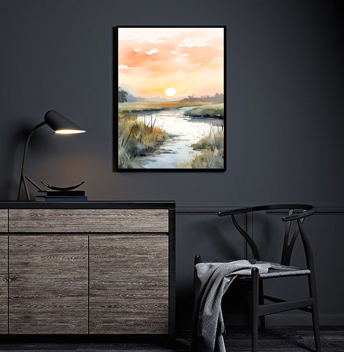 Paluxy River Texas Sunrise Marsh River Watercolor Landscape Poster - Image 2