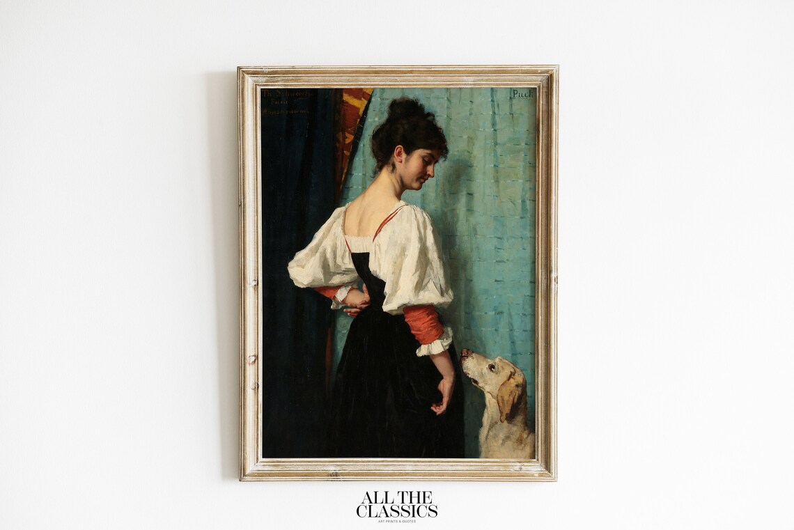 Victorian Female Portrait With Puck The Dog Art Print