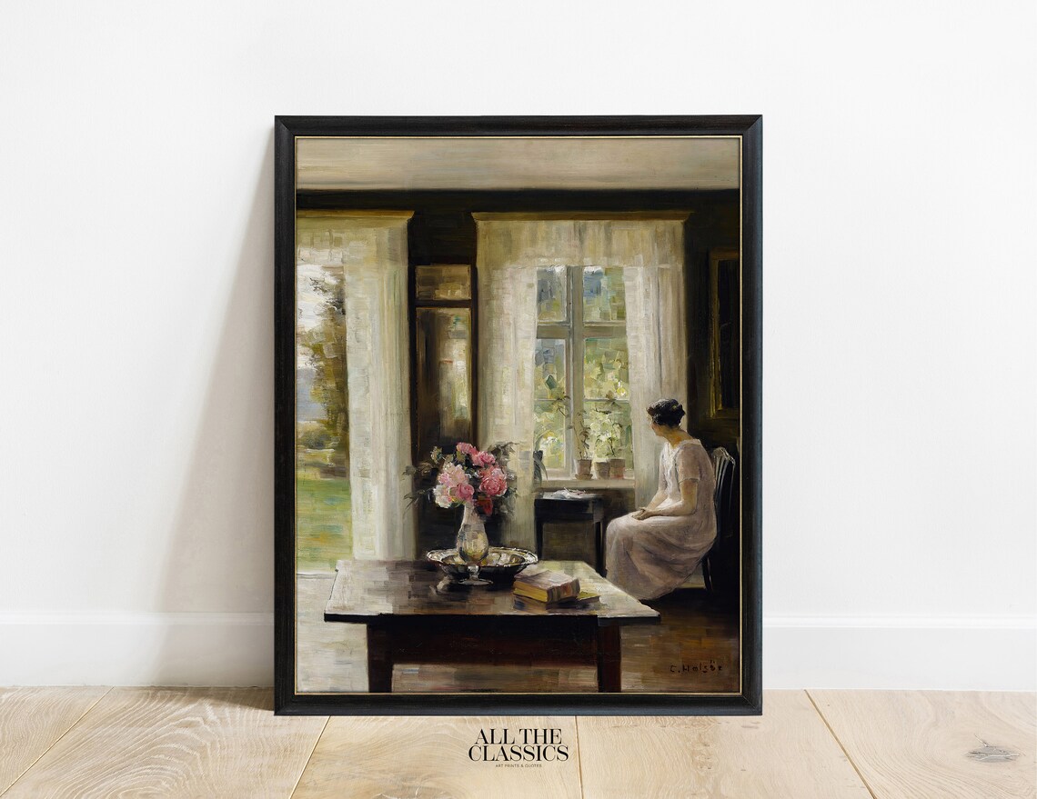 Carl Holsoe Interior Light Of Spring Woman By Window Flowers Poster - Image 3