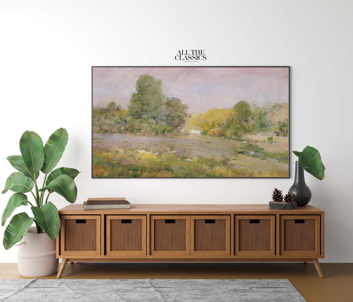 Soft Pastel Trees Over Meadow Impressionist Landscape Art Poster - Image 2
