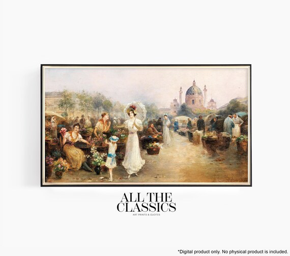 Frame Tv Art Wall Art Vintage Art Neutral A Flower Market Before The Church Of St Charles Vienna Emil Barbarini