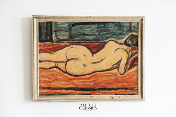 Vintage Art Print Wall Art Modern Female Nude Portrait Bold Orange Blue Liegender Weiblicher Rckenakt Christian Rohlfs