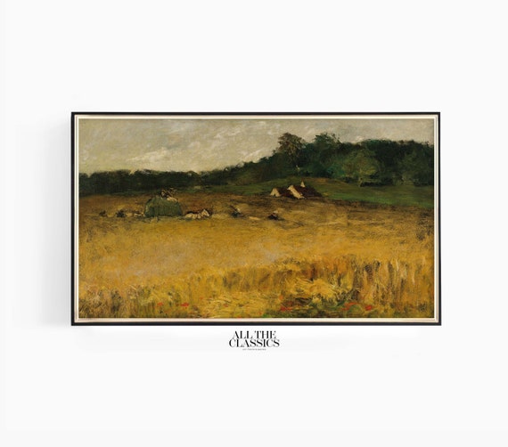 Frame Tv Art Vintage Art Wall Art Dramatic Rustic Moody Landscape Gold Hues Wheat Field William Merritt Chase