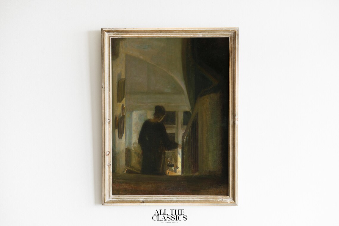 Carl Holse A Woman Descending A Staircase Moody Danish Interior Art Poster