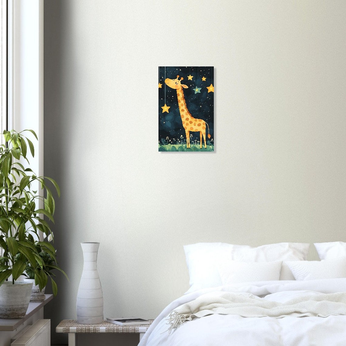 Dreamy Giraffe Under Hanging Stars Night Sky Nursery Art Poster - Image 4