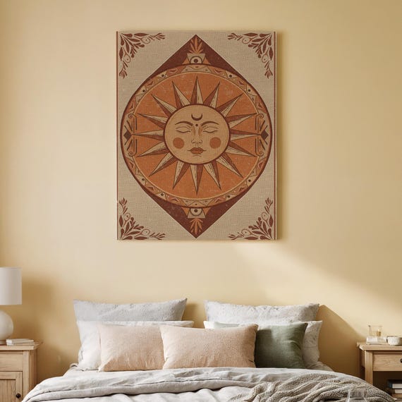 Boho Sun Canvas Art And Moon Mandala With Bohemian Design Vintage Style Wall Decor For Living Room Bedroom Or Spiritual Space